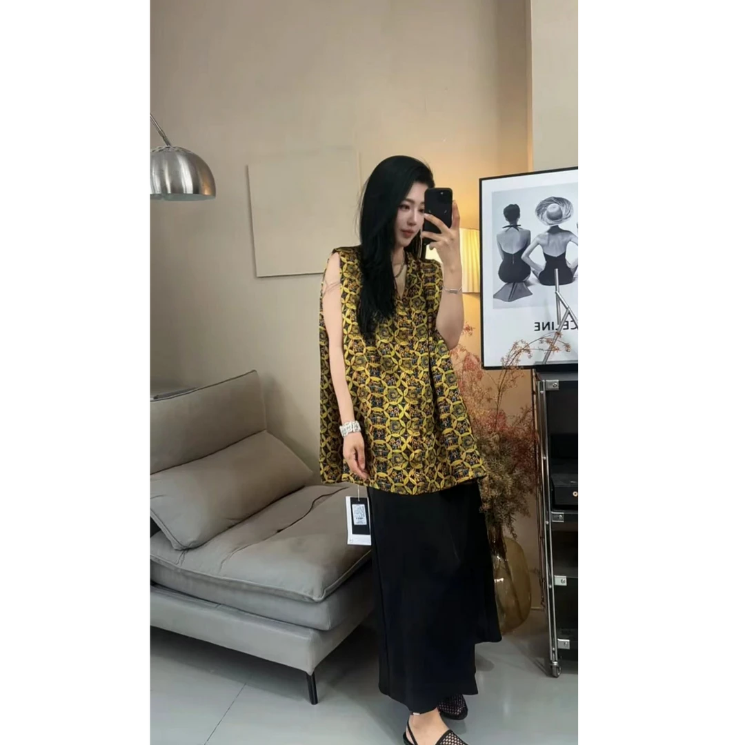 复古风设计感印花钱币无袖上衣女2025夏季宽松显瘦背心潮