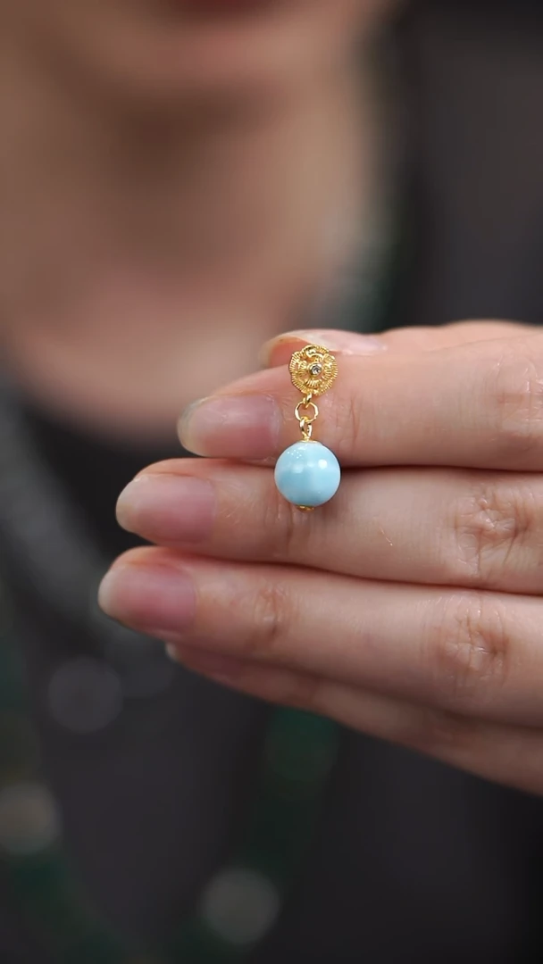 银S925镶嵌针钠钙石（海纹石）耳坠耳坠