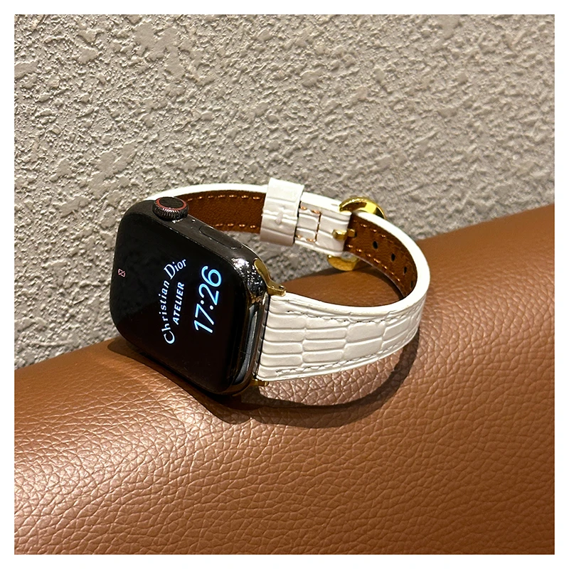 适用苹果iwatch11S10/9/8Ultra3SE2高级轻奢鳄鱼纹亮面真皮手表带