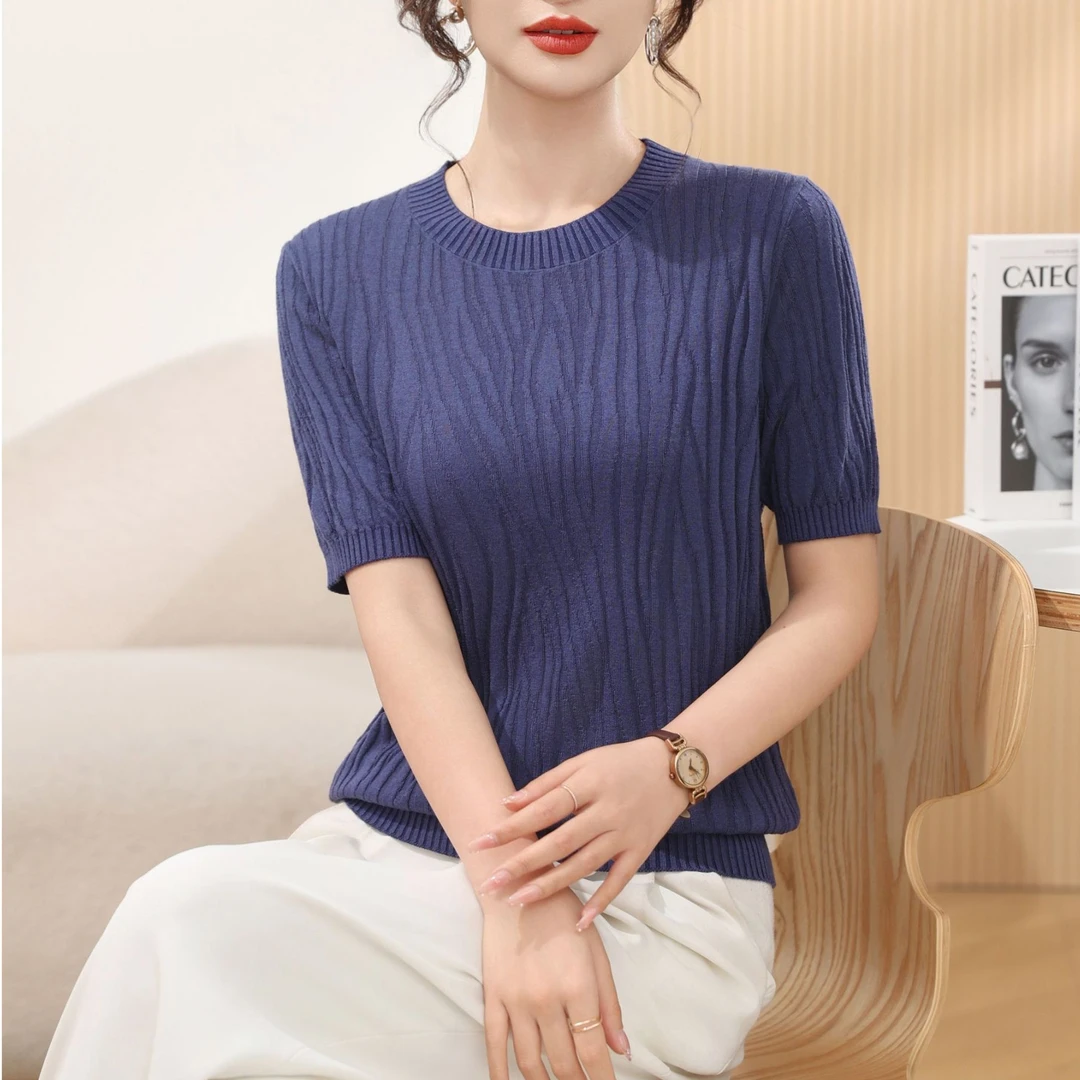 【真丝羊绒】针织桑蚕丝！柔软透气肌理感圆领短袖数兰朵夏季短袖