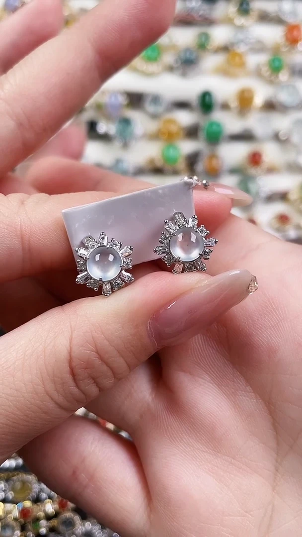 银S925镶嵌翡翠耳饰1121