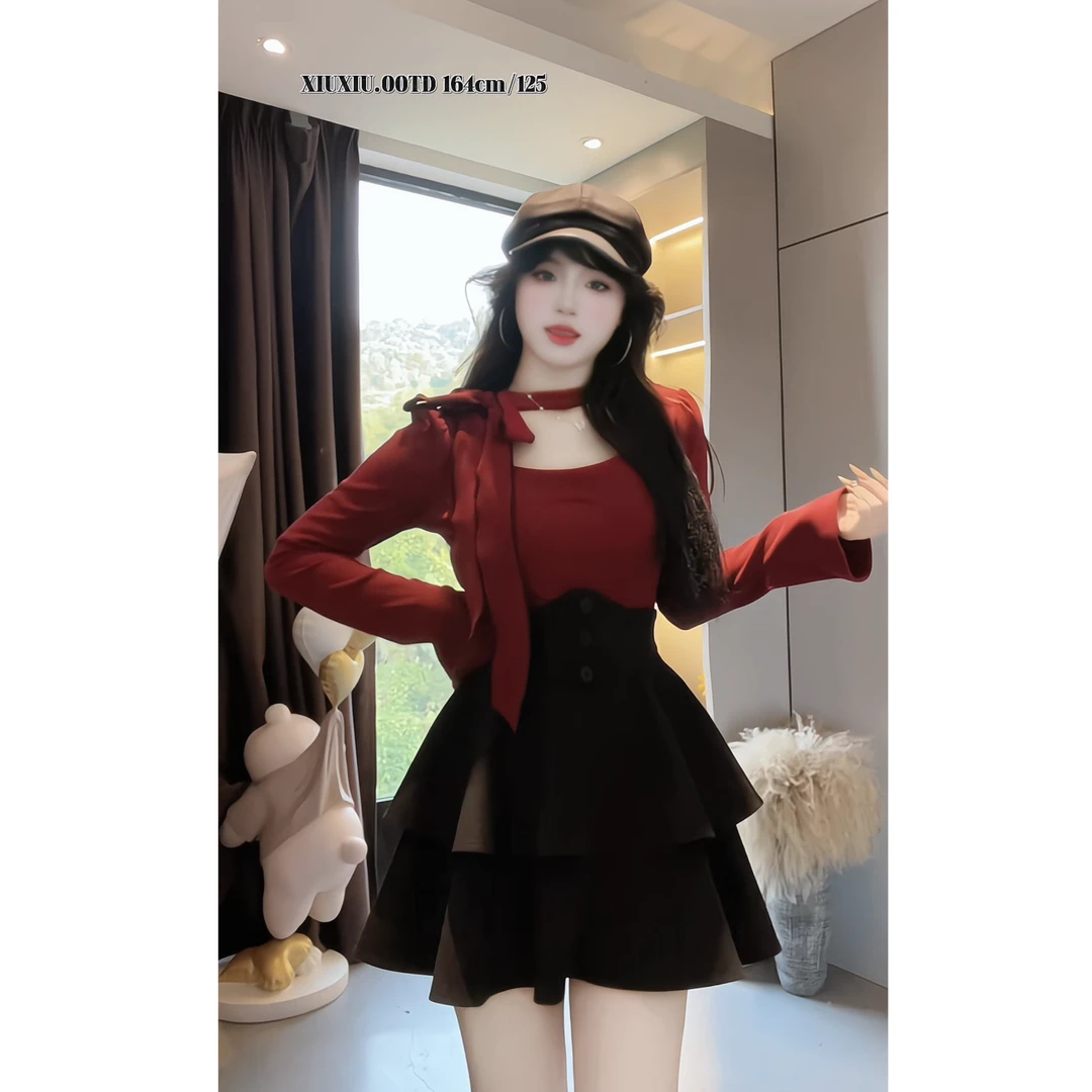 【沪上千金】7661微胖mm修身上衣纯欲辣妹气质风上衣束腰半身裙套装