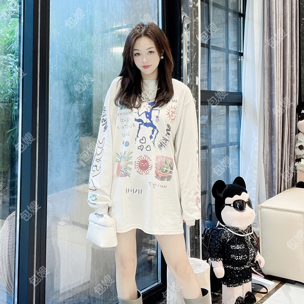 【20055米色长袖】长袖女2023秋冬新款宽松打底衫高货T恤MK显瘦