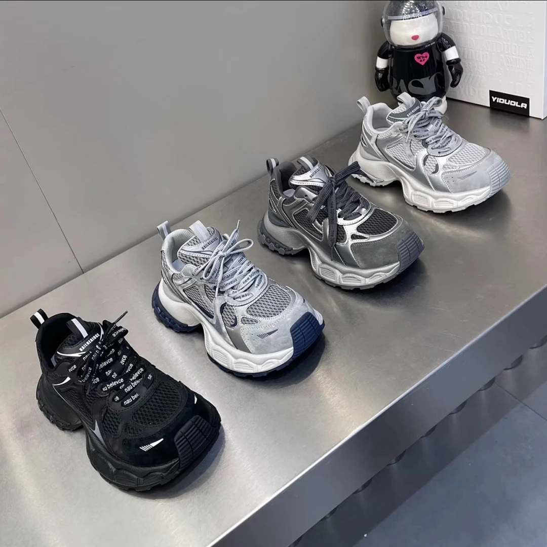 2025新款厚底增高老爹鞋女欧货百搭圆头系带时尚舒适休闲运动单鞋