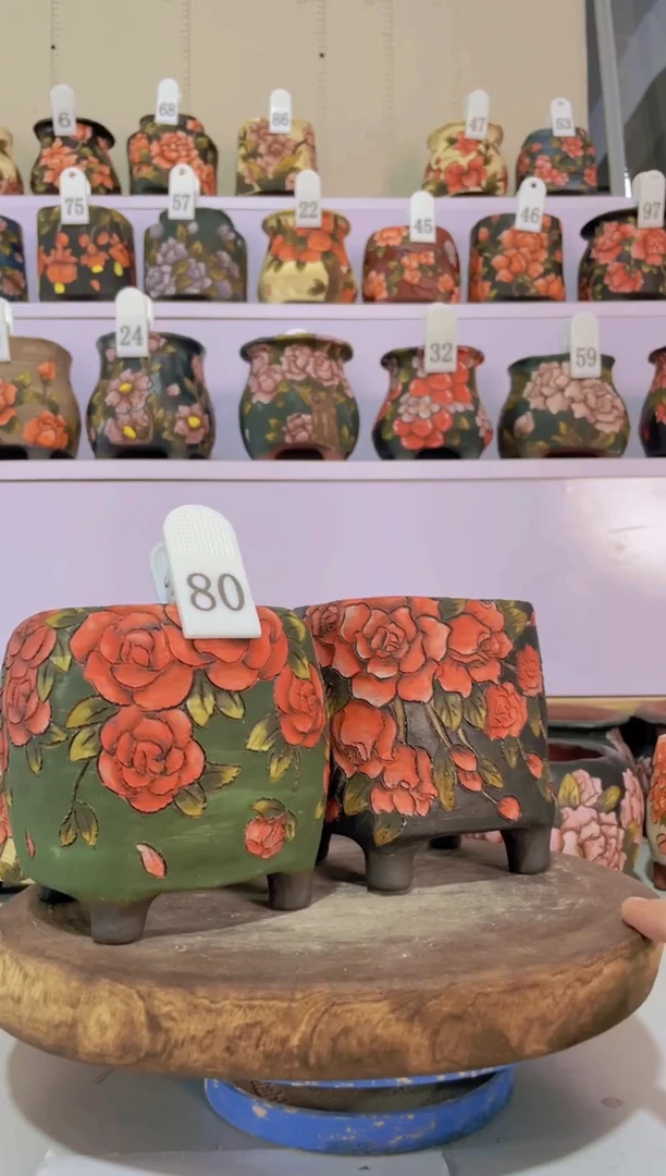 摆件爱*肉80陶花岛花盆罐—手工痕迹默认，大小会有1-2公分误差