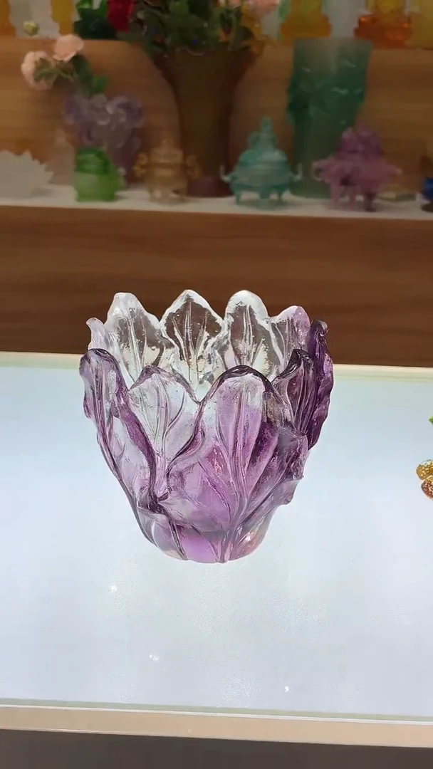 琉璃手工艺品白紫色百财灯罩12*11