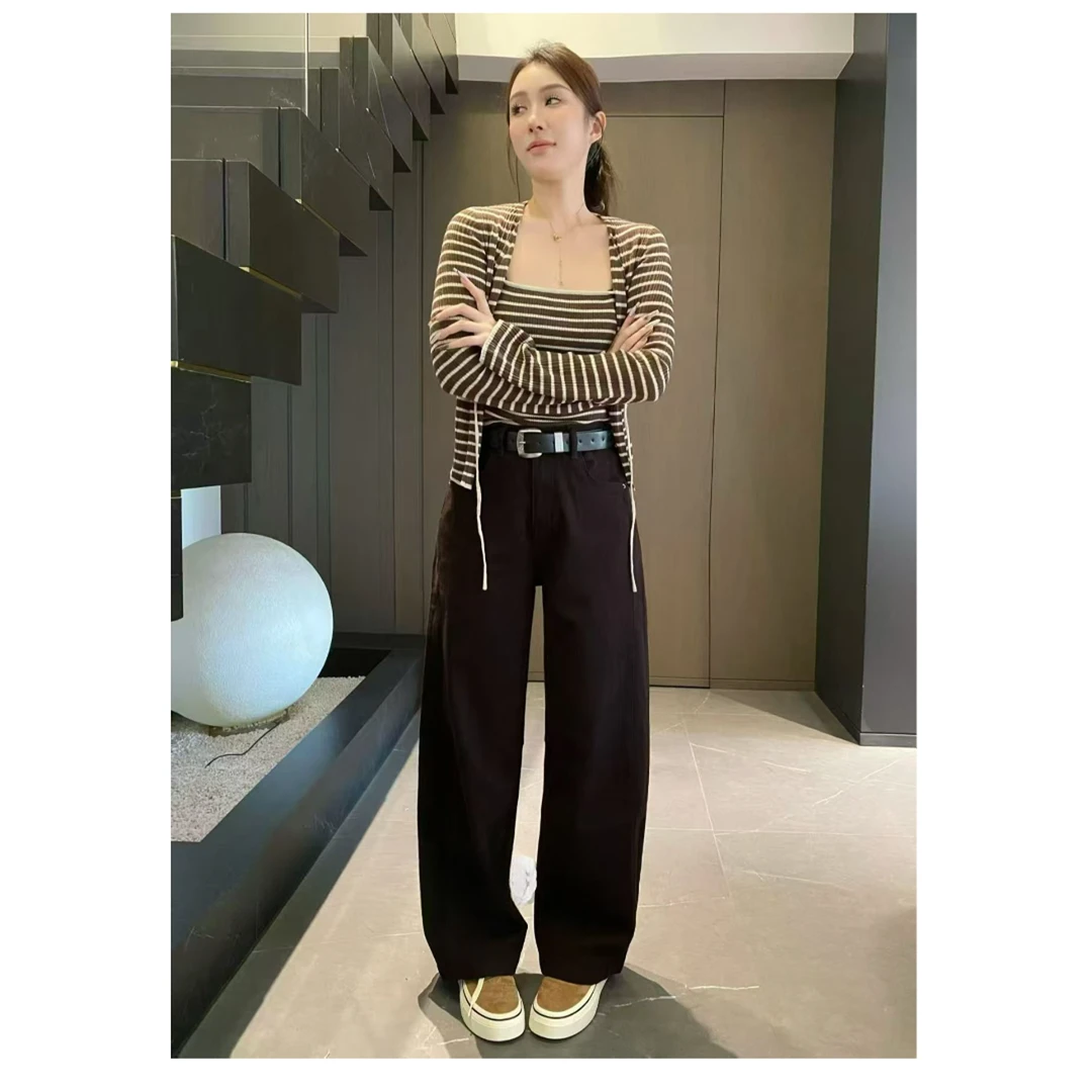 18873-2加绒加厚冬季新款植绒牛仔裤时尚百搭弯刀裤直筒裤阔腿裤