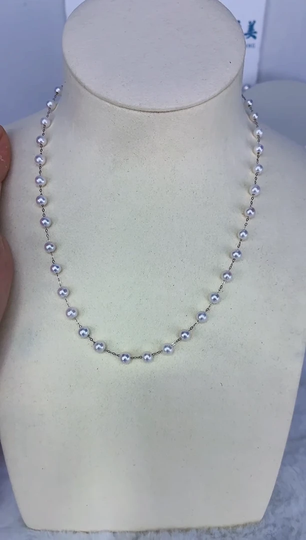 淡水珍珠银S925镶嵌DA淡水珍珠满天星项链4-5 y458