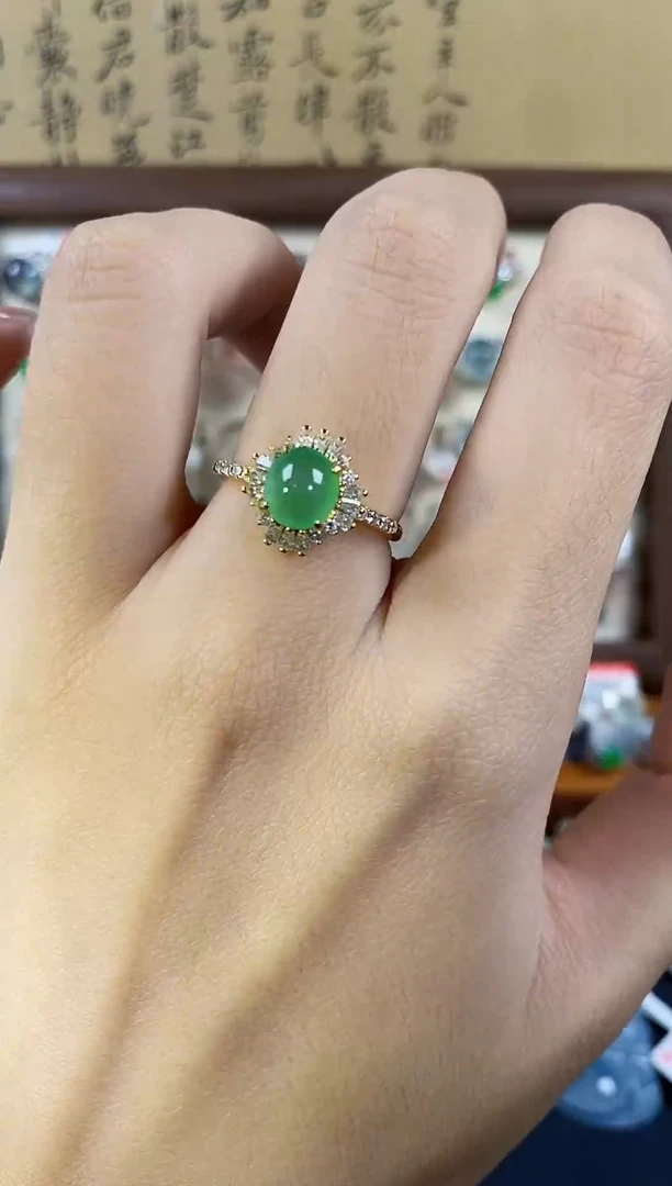 银S925镶嵌戒指翡翠 天然A货翡翠12