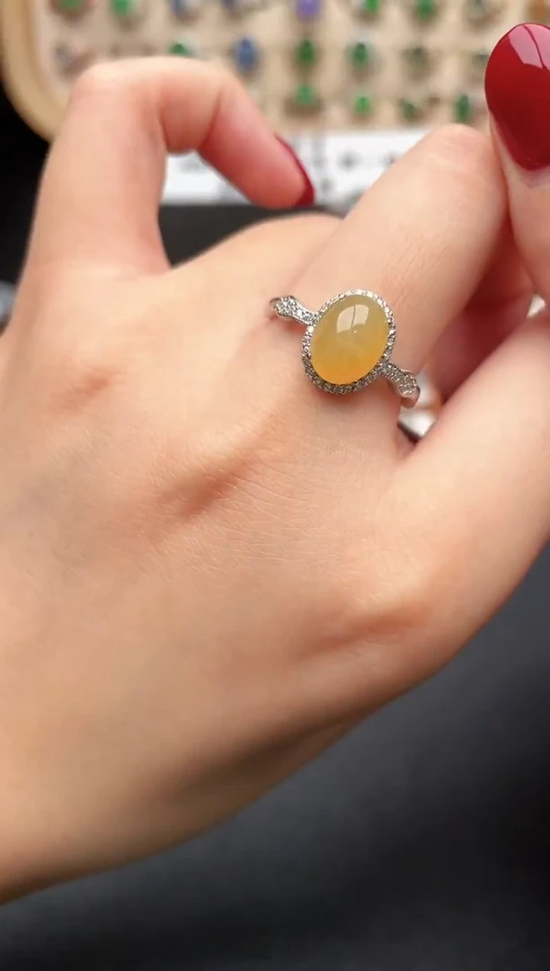 银S925镶嵌戒指翡翠一物一证一礼盒