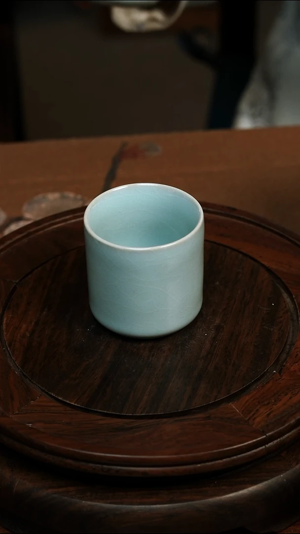 瓷片009汝瓷直口杯100ml 微瑕