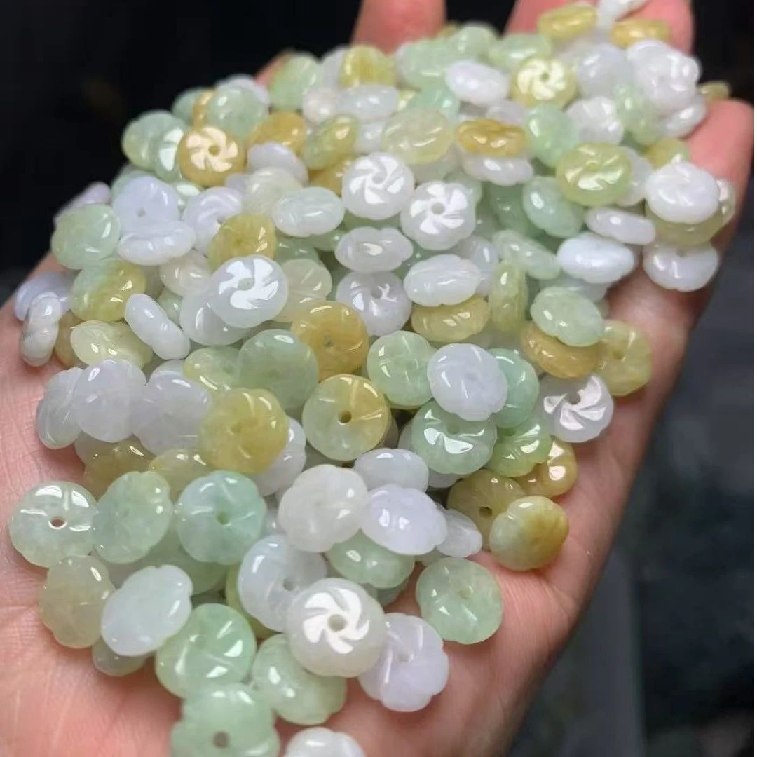 天然翡翠9mm黄翡转运花散珠时尚Diy精美百搭手串隔珠配饰手链配珠