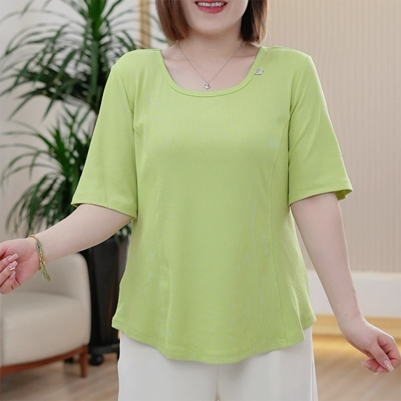 欧若风小蛮腰T恤女大码高弹力百搭方领显瘦夏季细螺纹棉条纹上衣