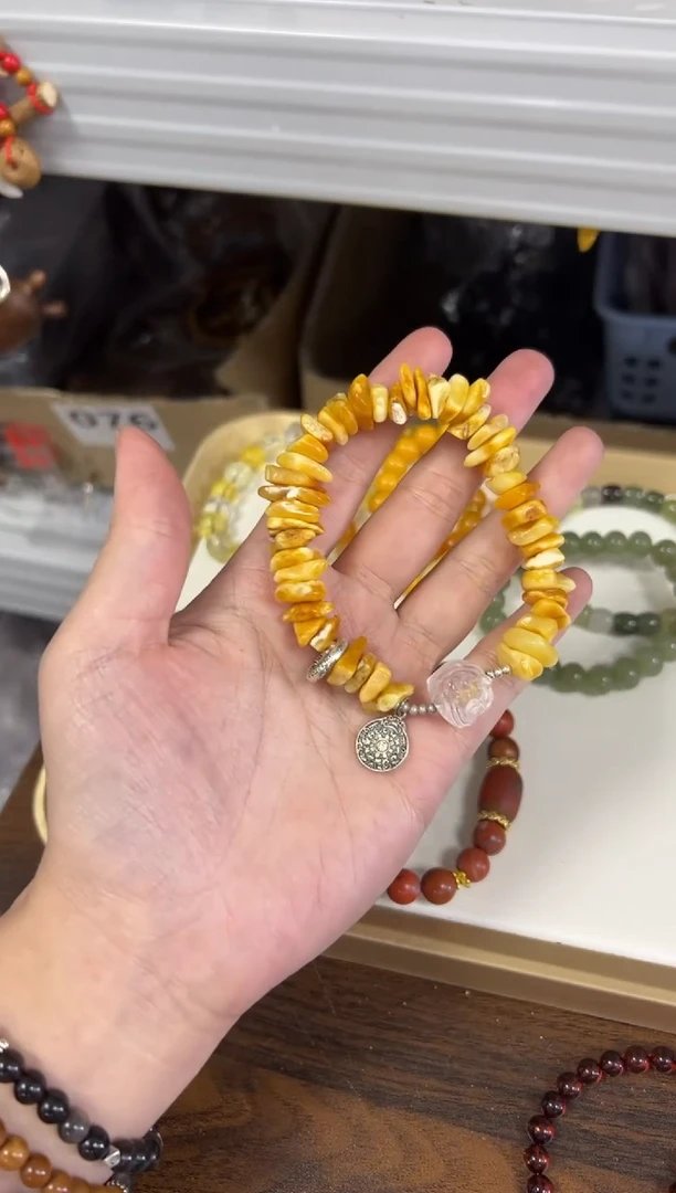 手链蜜蜡未镶嵌老蜜蜡随行切片珠醒狮款手链[0422]