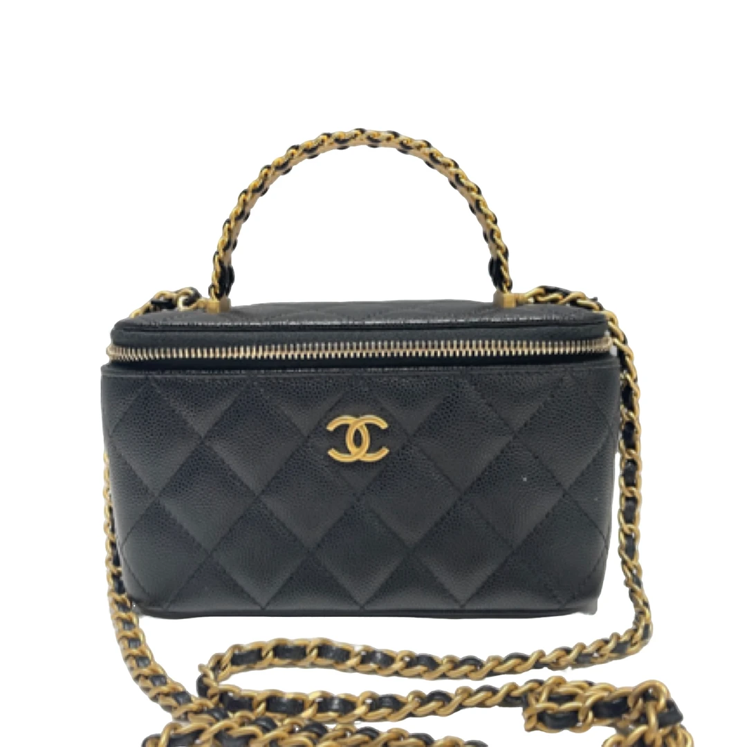 99新 Chanel/香奈儿 荔枝纹24A化妆包长盒子斜挎包芯片款