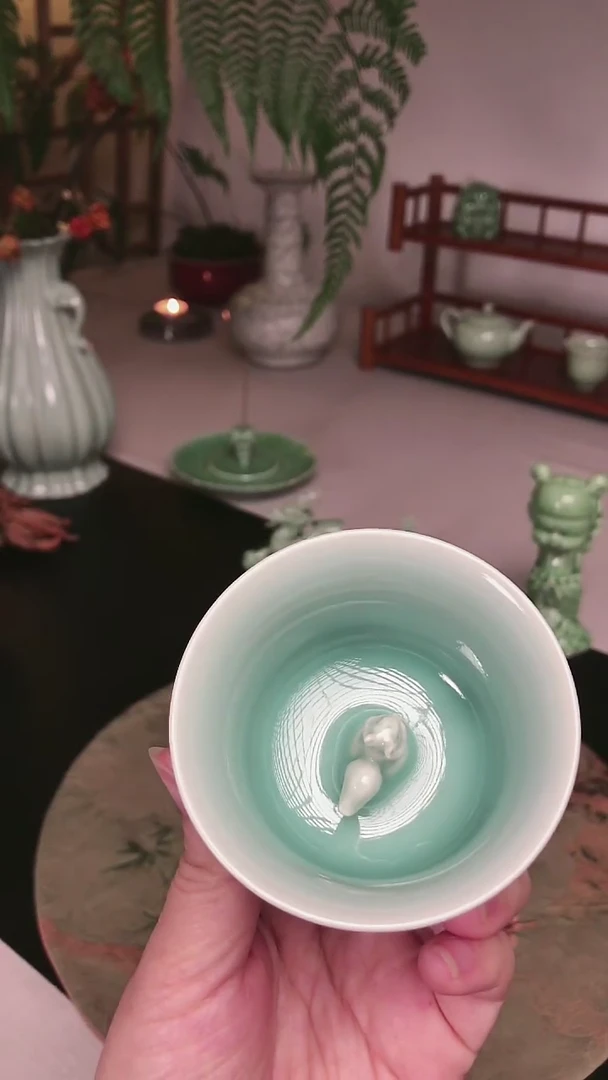 龙泉青瓷茶杯茶器摆件花器00