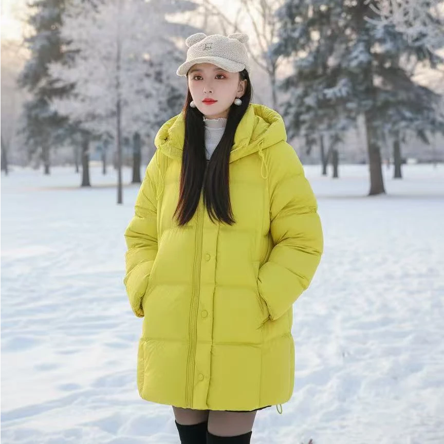 Yuanzhan/媛站连帽中长款长袖羽绒服女士冬季韩版短款