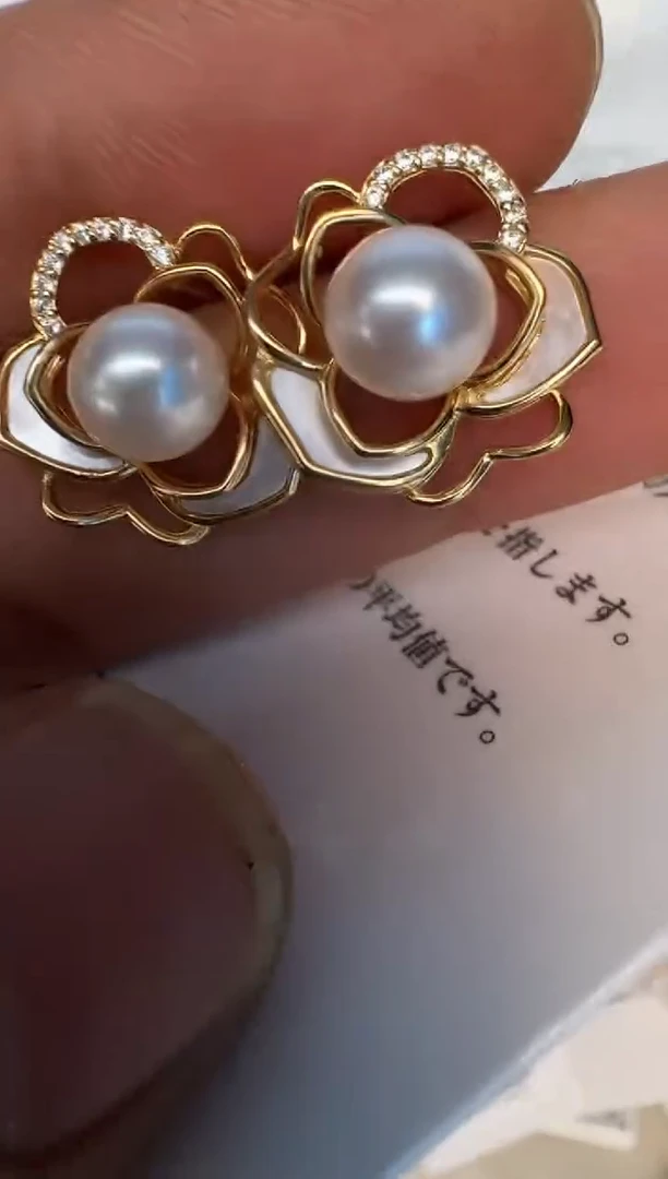 银S925镶嵌海水珍珠耳饰耳钉