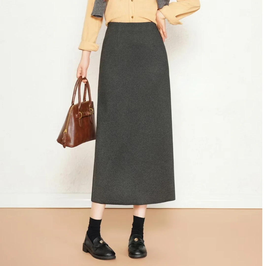 【专属】新款秋冬时尚百搭A字裙高腰高定毛呢气质显瘦半身裙36317