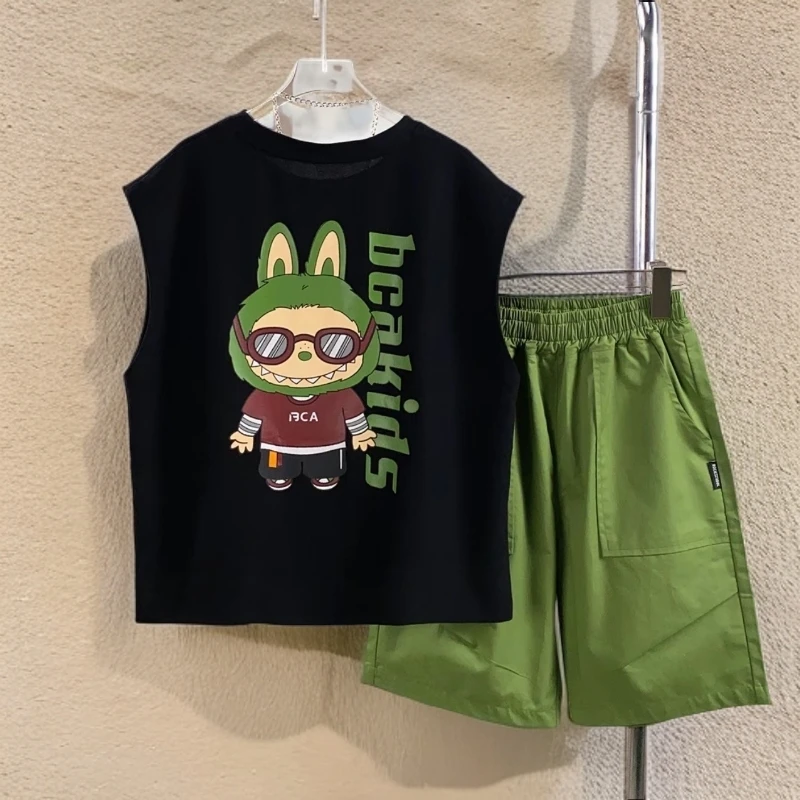 拉布布衣服男女童夏装套装新款中大童短裤背心两件套儿童潮牌童装