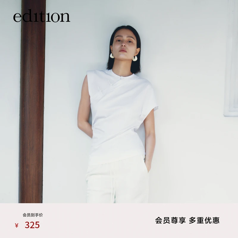 edition夏新中式纯棉衬衫女不对称短袖上衣#EBC2TOPT04