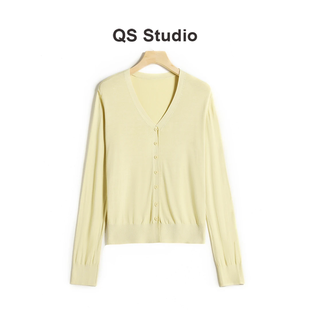 女休闲风纯色毛针织衫春季针织衫秋冬长袖百搭v领气质——Q24306