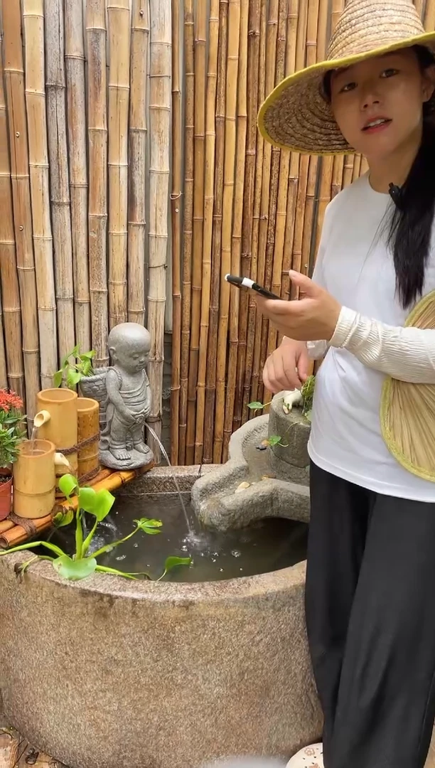 人造石流水摆件童子沙弥