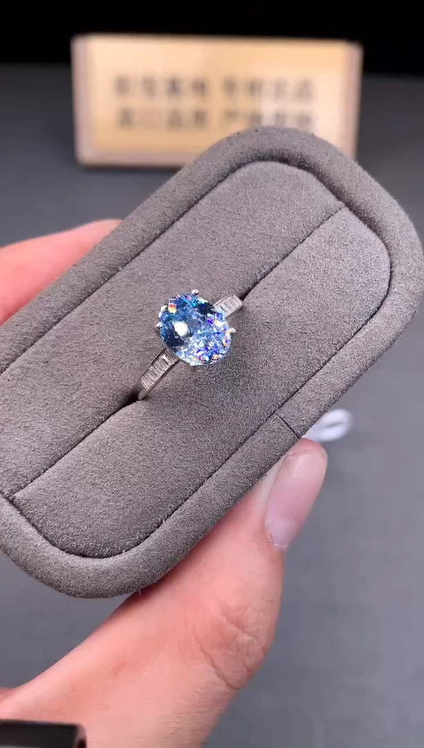 银S925镶嵌戒圈海蓝宝石2222