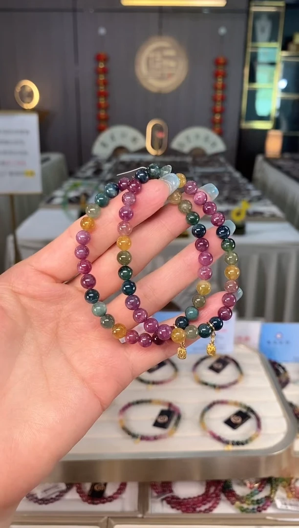 未镶嵌老矿碧玺色标彩虹单圈手串6mm+碧玺多样性发一条mz