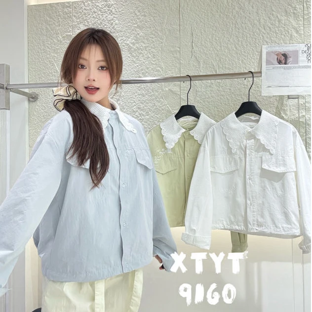 cz9160-女童春秋花领休闲时尚纯色外套常规款外套不褪色