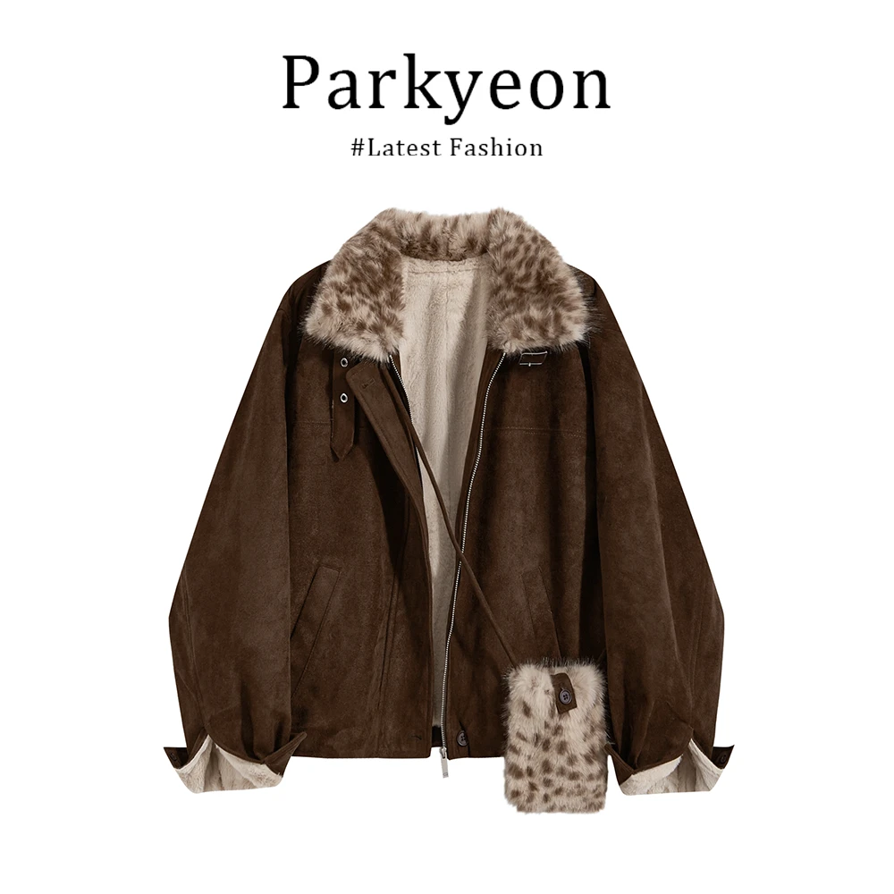 INS CEC美拉德皮绒外套女秋冬季加厚保暖高级感宽松拉链夹克外套