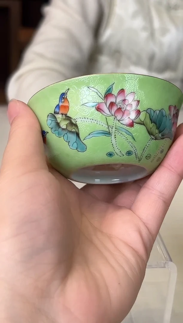 陶粉彩扒花主人杯30