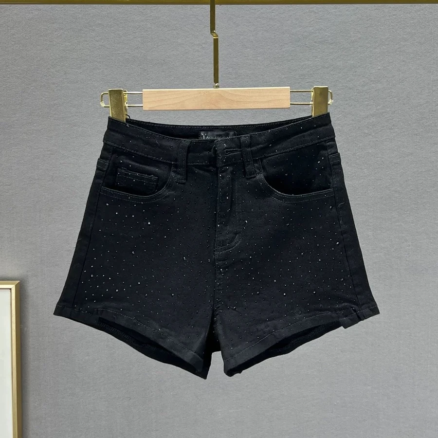 烫钻牛仔短裤女薄2025年新款夏装弹力高腰修身显瘦欧洲站热裤
