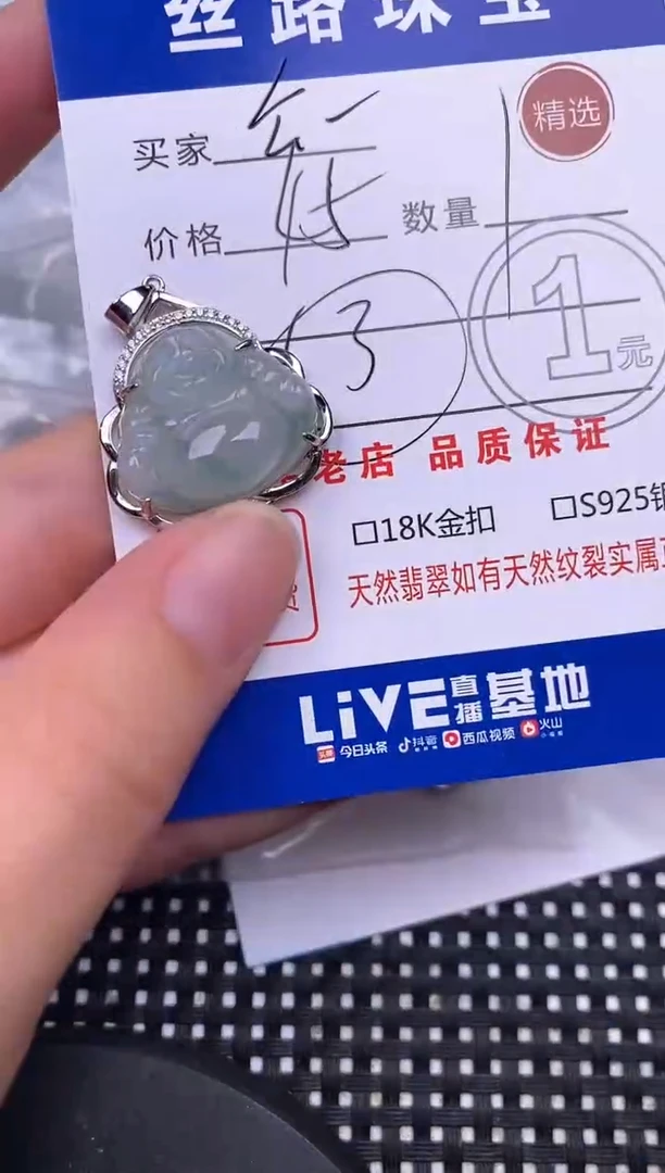 翡翠银S925镶嵌颈饰?**青挂件