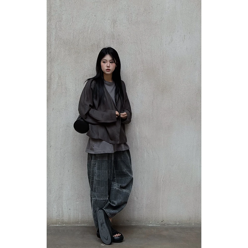 LA CALLA百家布懒裤松紧腰牛仔裤YYOY-M-5463