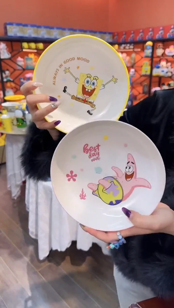 瓷片@@海绵宝宝派大星7.5寸陶瓷水果盘一对装