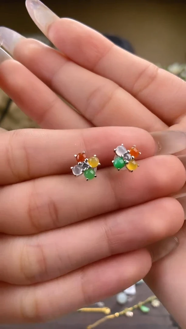 翡翠银S925镶嵌吊坠(不含链)耳钉一对