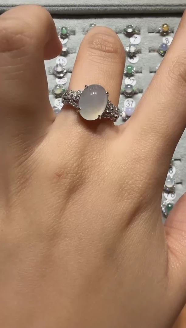 银S925镶嵌戒指翡翠925银镶缅甸A货翡翠戒指