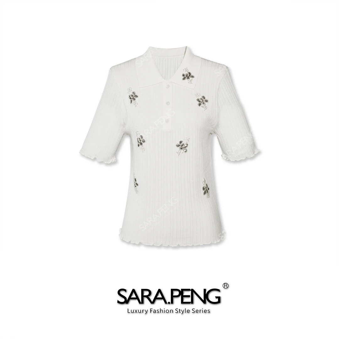 S.PENG阳光花园｜新款手工珠片立体花羊毛针织｜坚坑条显瘦柔软百搭