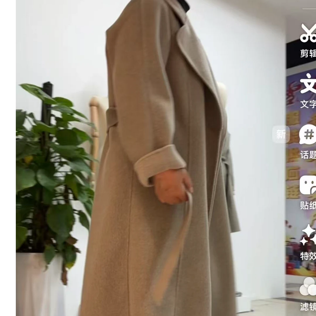 宽松毛呢外套女长款气质直筒长款羊毛大衣女士双面呢