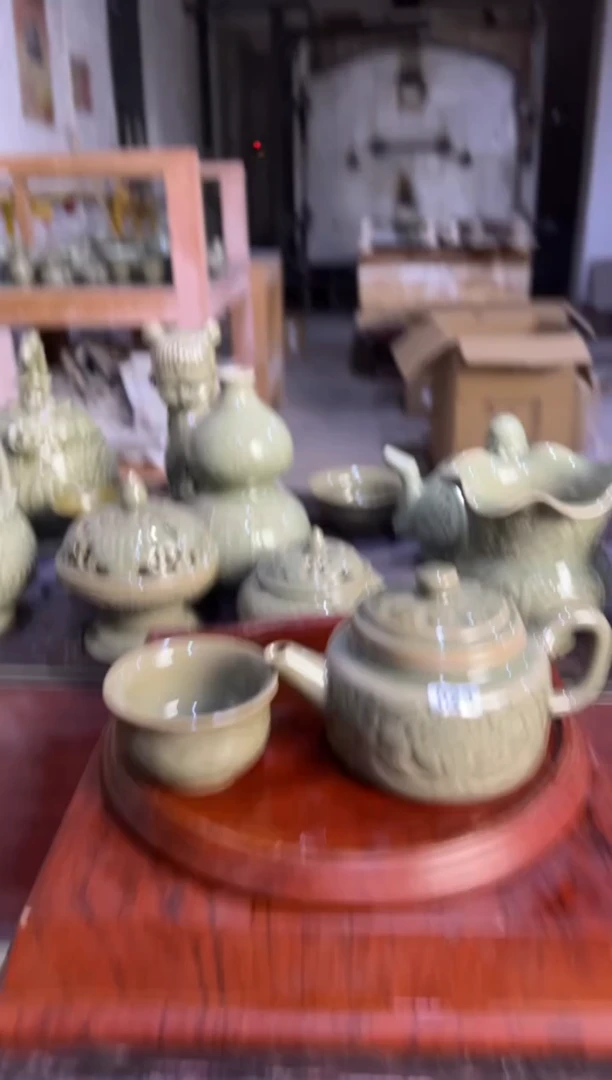 微瑕耀州窑莲纹德钟壶023+喜上眉梢杯