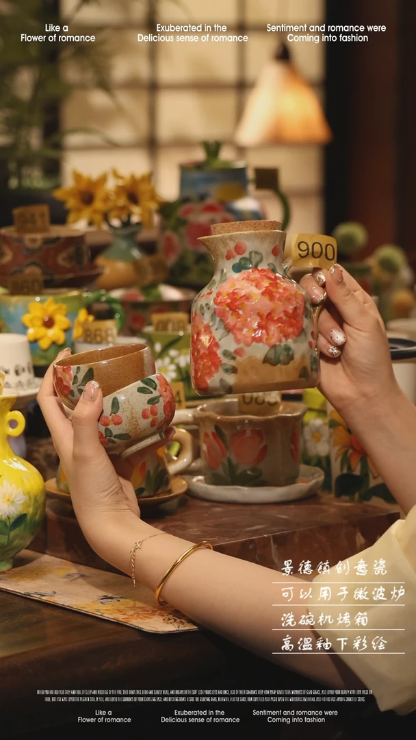 陶瓷一套景德镇高温手绘釉下彩设计师款式