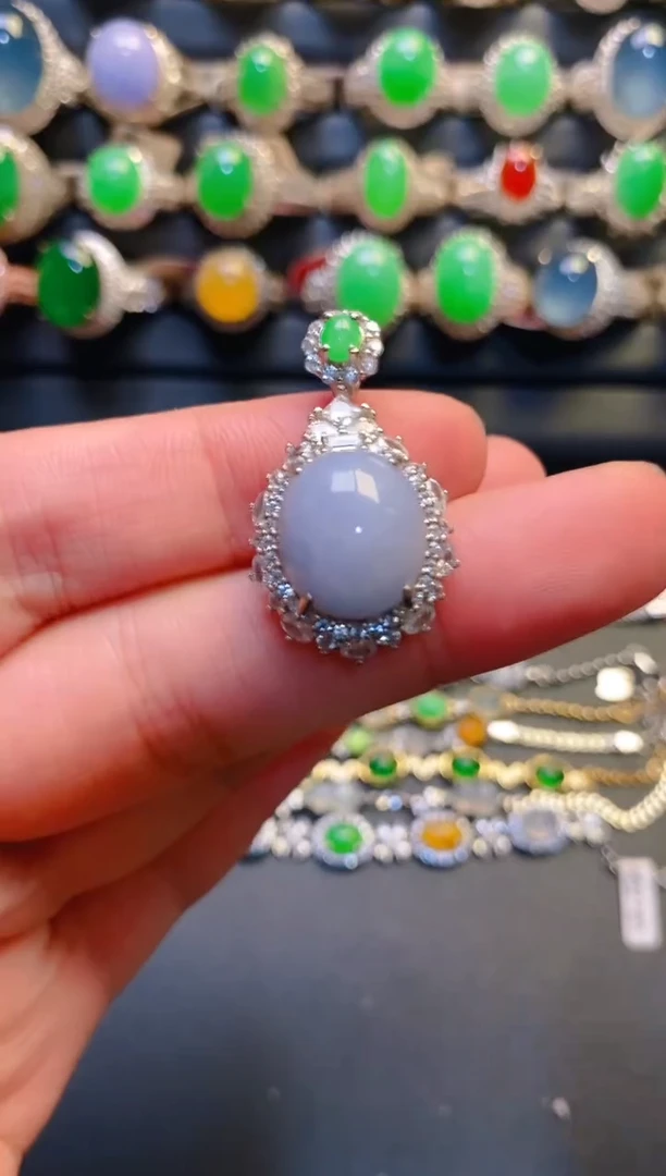 银S925镶嵌翡翠耳饰天然