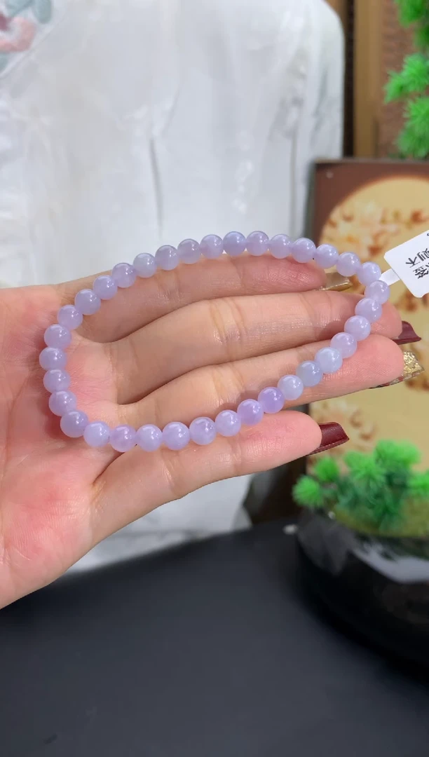 未镶嵌手串翡翠淡淡粉紫 卡5.5mm（有纹