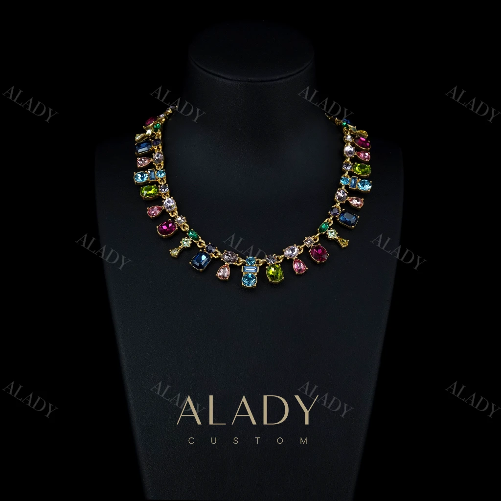 合金合成锆石项链 【七色彩虹】闪闪发光彩色时尚精致项链