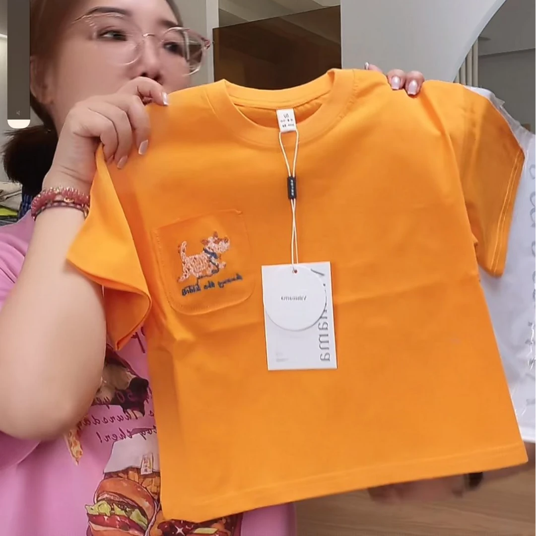 vilimama2025夏款男女童杏色涂鸦T恤亲子短袖CX25001韩版 洋气