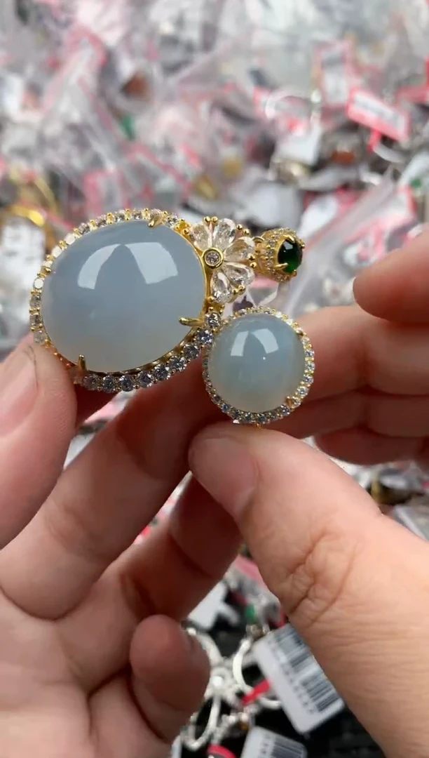 银S925镶嵌戒指翡翠333   3