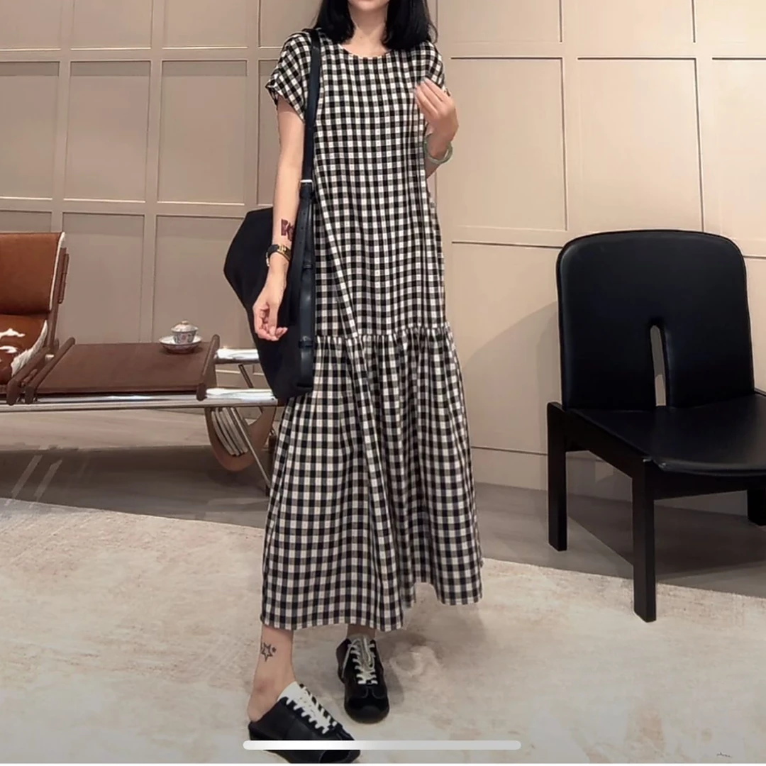 ZUOXIAOQI【现货】麻料公主格子裙子43（胸围118-124/裙长120）