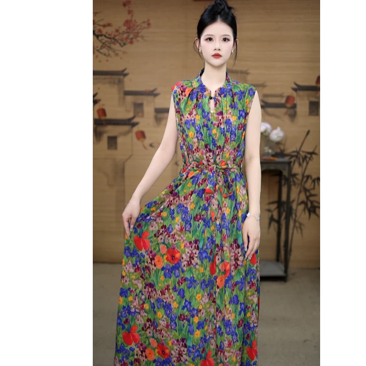 七七【 花团锦簇】女装碎花裙瘦连衣裙气质长裙无袖8912- 31