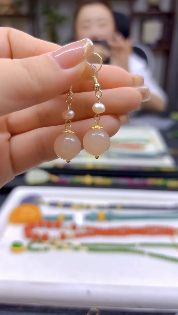 和田玉14K金镶嵌耳饰DIY款E816